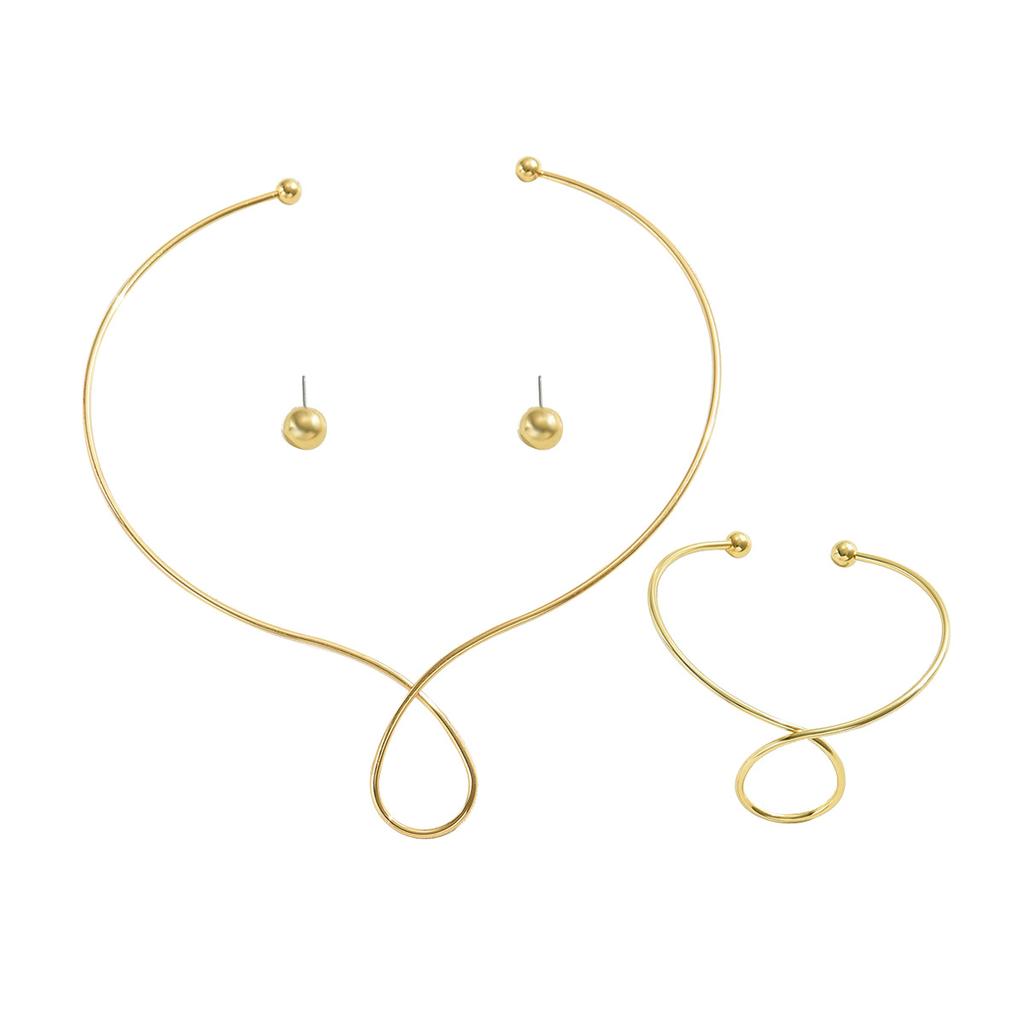 Geometric European and American Style Necklace, Earrings, Women's Bracelet Set, Niche Plain Ring Design Collar, Versatile Jewelry Women