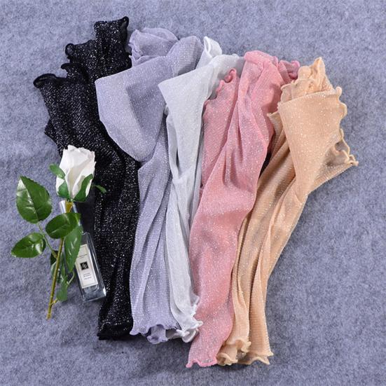 O-Ausschnitt Kurzarm Sheer Trim Crop Top Frauen See-through Glitter Mesh T-Shirt Streetwear