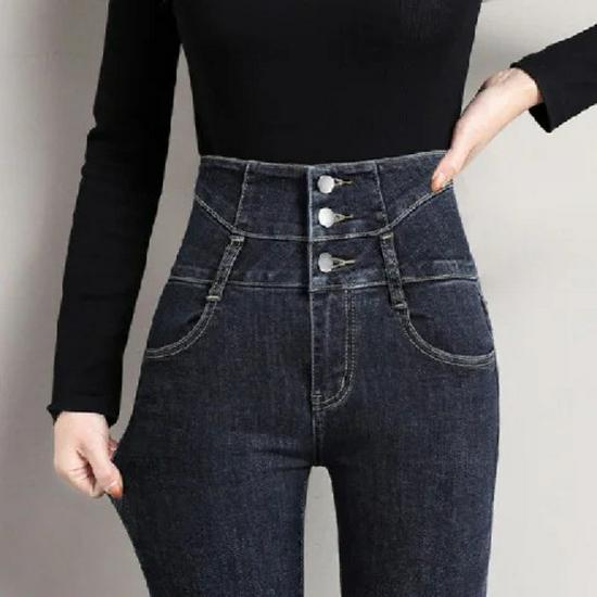 

Женские джинсы с высокой посадкой, облегающего кроя, стрейч - Весна/Осень 2025 M серый/синий