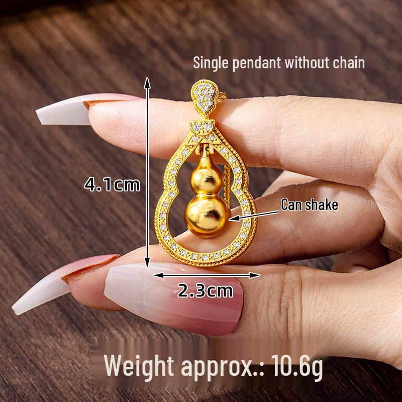 

Guochao Diamond-Set Gourd Earrings & Pendant Women s Gold Necklace - Retro Court Style, Long-lasting Color Jewelry