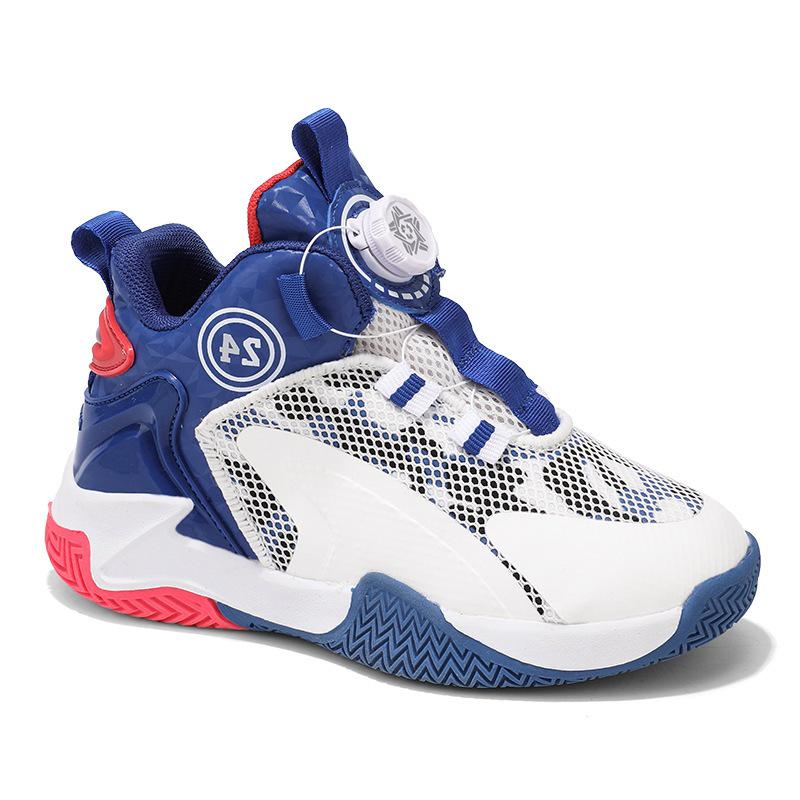 2025 New Autumn Boys' Basketball Shoes: Breathable Mesh, Rotating Buckle, Ideal for Students and Running.