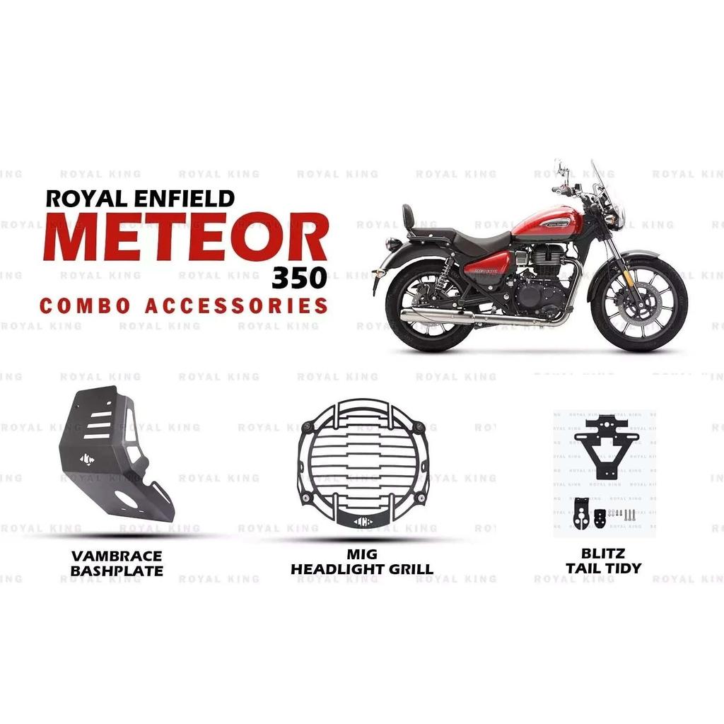 Vambrace Bash Plate & "Tail Tidy Combo Of 3 Fit For Royal Enfield Meteor 350"