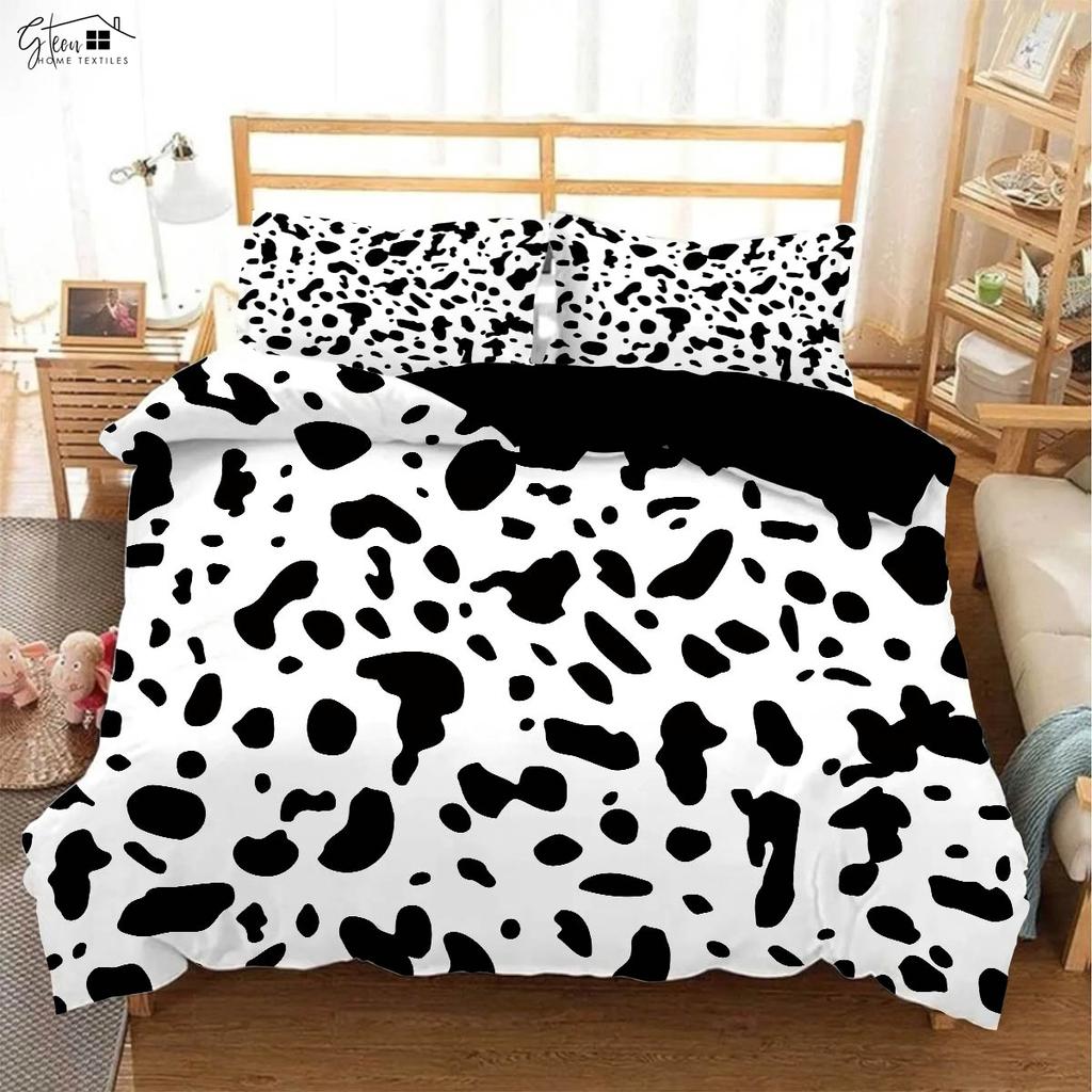 Black And White Milk Pattern Bedding Set Simple Style Soft And Comfortable Duvet Cover Set 3-Piece Children's Duvet Cover Set