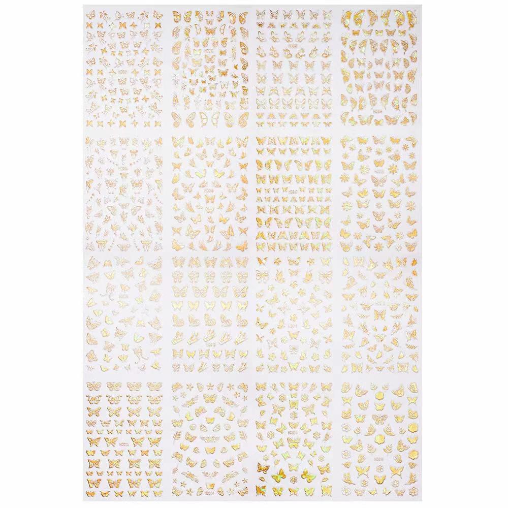 

16 листов серебра 3D клейкая наклейка для дизайна ногтей лазерная полые летающие бабочки формы наклейки для дизайна ногтей украшения лист разной формы