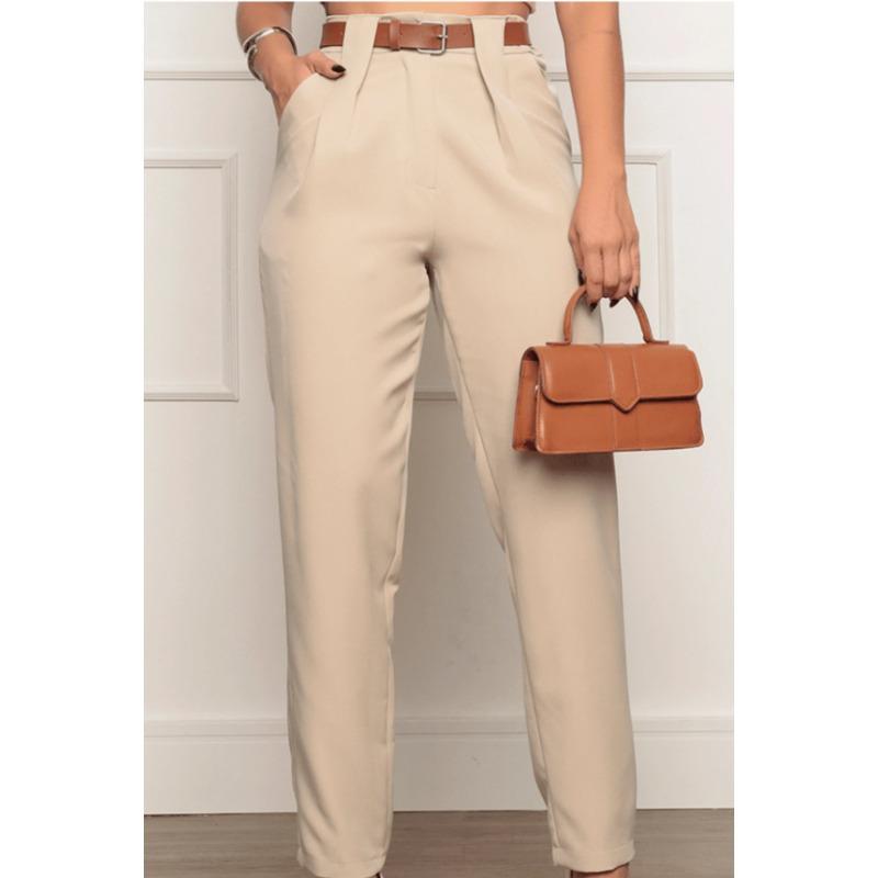 VEZFAA Damenmode, lässig, einfarbig, bedruckt, hohe Taille, Hosen, Hosen und Caprihosen