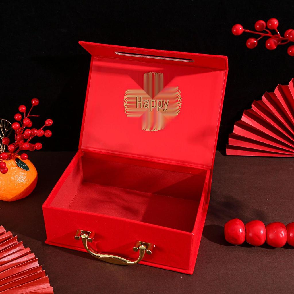 High-End Chinese Red Betrothal Gift Box for Engagement & Wedding, Hot Stamped Red Envelope Box, Handheld Dowry Supplies