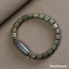 Green Sandalwood Barrel Bead Bracelet with Aventurine Dzi Bead - Unisex Wooden Single-Loop Buddhist Jewelry.