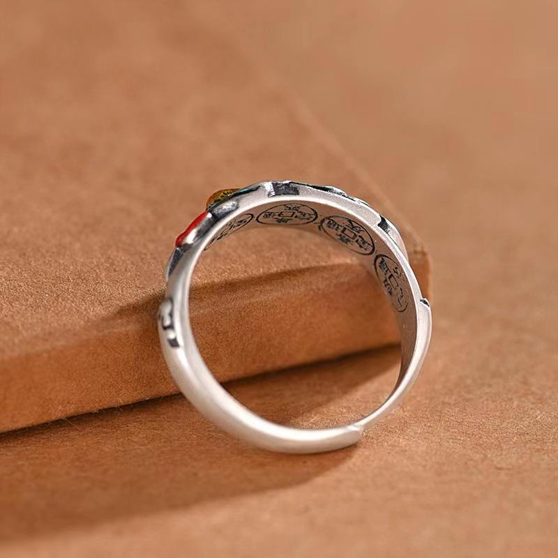 Retro Fünf Kaiser Münzen Kantonesisch Blaues Emaille Kupfer Monatsring