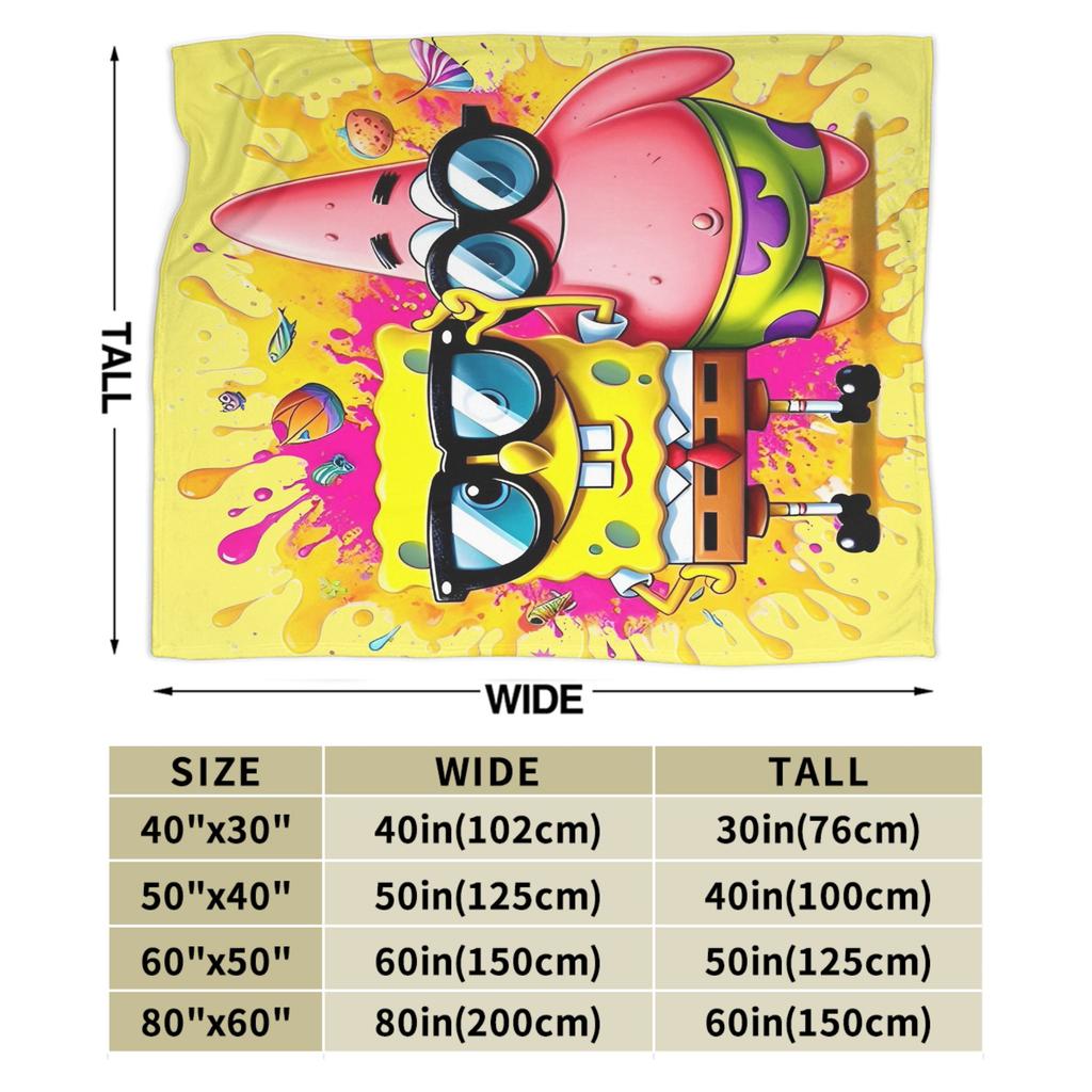 Cartoon Animated Blankets SpongeBob SquarePants Fuzzy Awesome Warm Throw Blankets for Bed Sofa Decoration