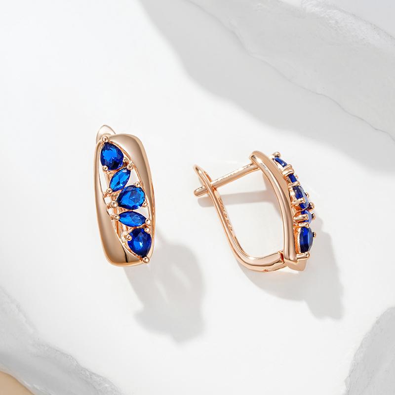 Full Sparkling Blue Natural Zircon English Earrings For Women Fashion  Rose Gold Color Wedding Daily Jewelry