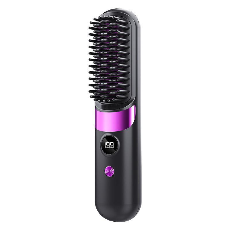 Hair Straightener Brush With Lcd Display Cordless Usb Charging Straightener Portable Mini Straightening Brush For Home Travel