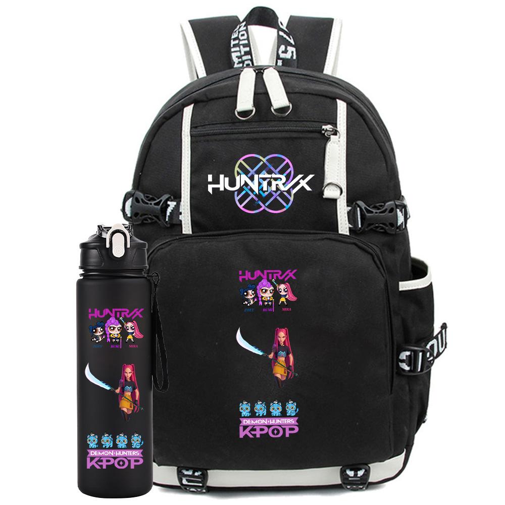 2Pcs/set Anime Printed Backpack with 750Ml Water Bottler for Teenager Student Girl Boy Large Capacity Waterproof Bookbag Gift