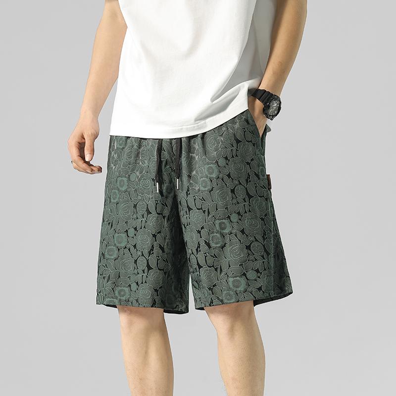 Ice Silk Men's Quarter Pants Summer Thin Casual Versatile Loose Jacquard Breathable Shorts
