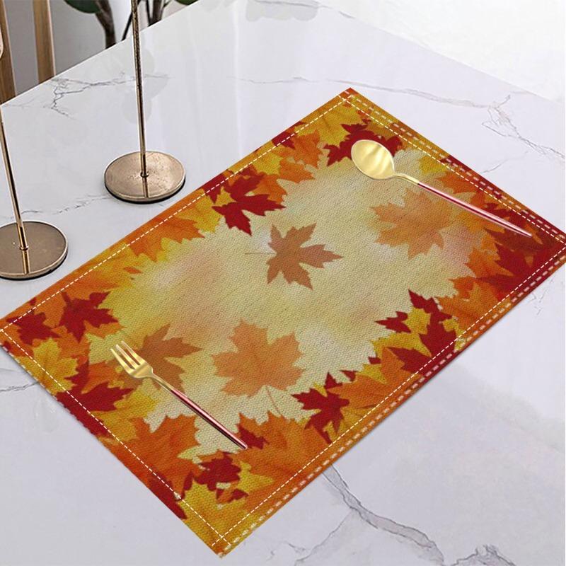 Halloween Linen Placemat Table Coffee Mat Orange Black Jack-o'-lantern Bat Plaid Pumpkin Gnome Happy Halloween Decorative