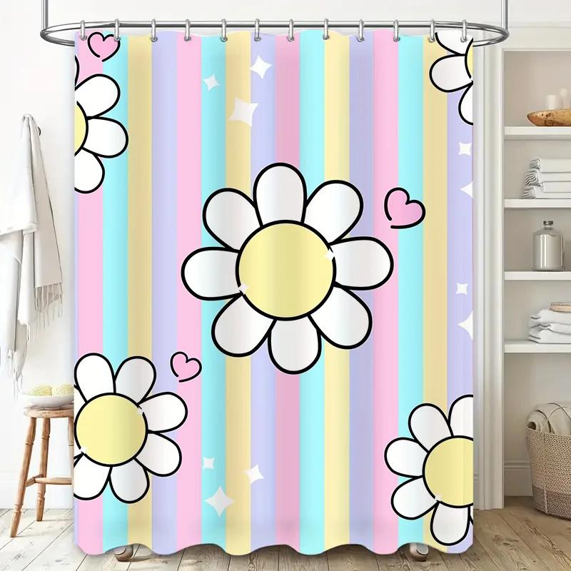 Pastel Floral Shower Curtain Bathroom Decor Waterproof Liner for Home Bath Room Accessories  Pink Blue Yellow White Dai