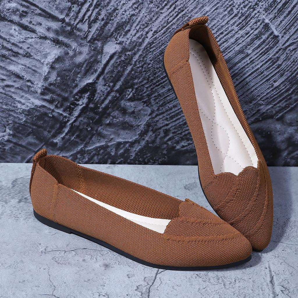 Fashion Women's Casual Flat Knitted Hollow Out Work Shoes Pure Color Pointed Toe Breathable Slip-On Shoes Comfortable Summer Shoes