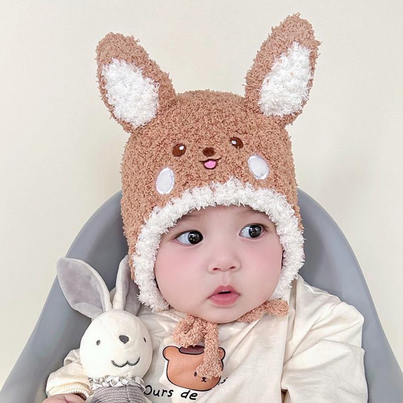 Cute Baby Knit Hat Winter Newborn Infant Warm Plush Hat Boys Girls Children Ear Protection Hat White
