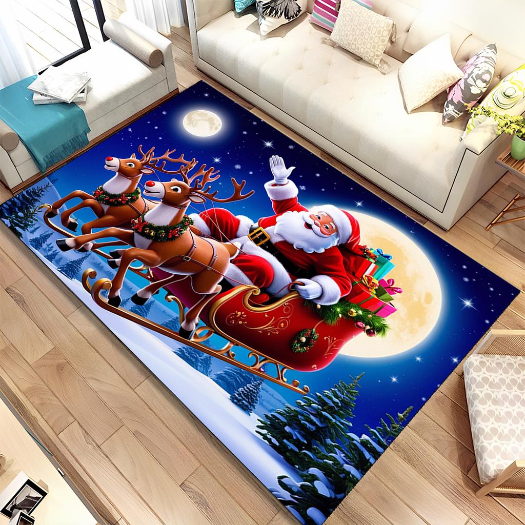 Fofo Pai Natal Árvore de Natal Feliz Desenho Animado Festival Tapete de Presente para Sala de Estar Quarto Casa Decoração de Sofá, Antiderrapante