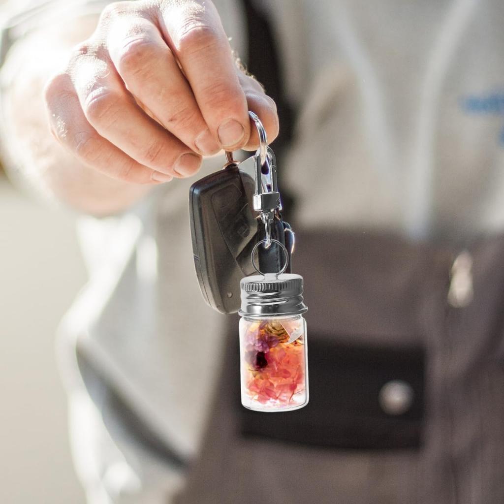 INOOMP 5-Piece Mini Glass Bottle Keychain, Clear Small Bottles, Airtight, Small Item Storage Containers, 7ml