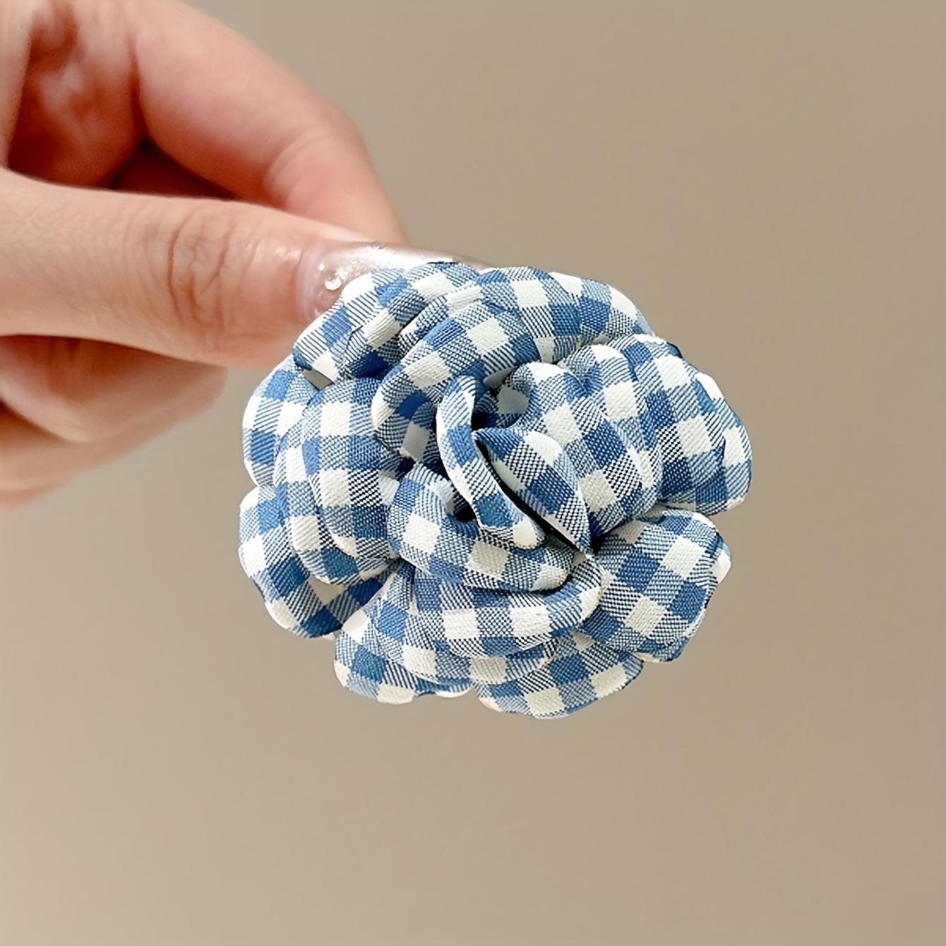 

2pcs/1pc 5cm/1.96in Small Multi-Color Plaid Flower Hair Clip, Stylish and Versatile Floral Hair Accessory for All Seasons синий