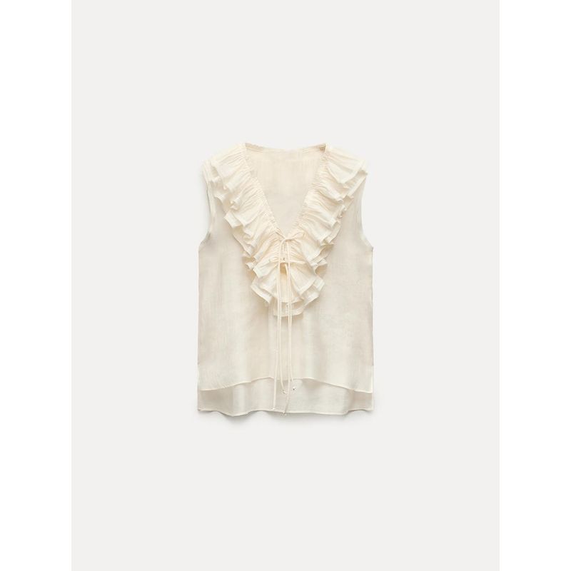 Za2024 Summer New Product Women's Clothes V Neck Sleeveless Shoelace Laminated Decoration Ruffle Top 3324505 712