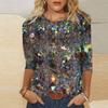 European and American Women's Round Neck Long-sleeved T-shirt with Sequins 3D Printing