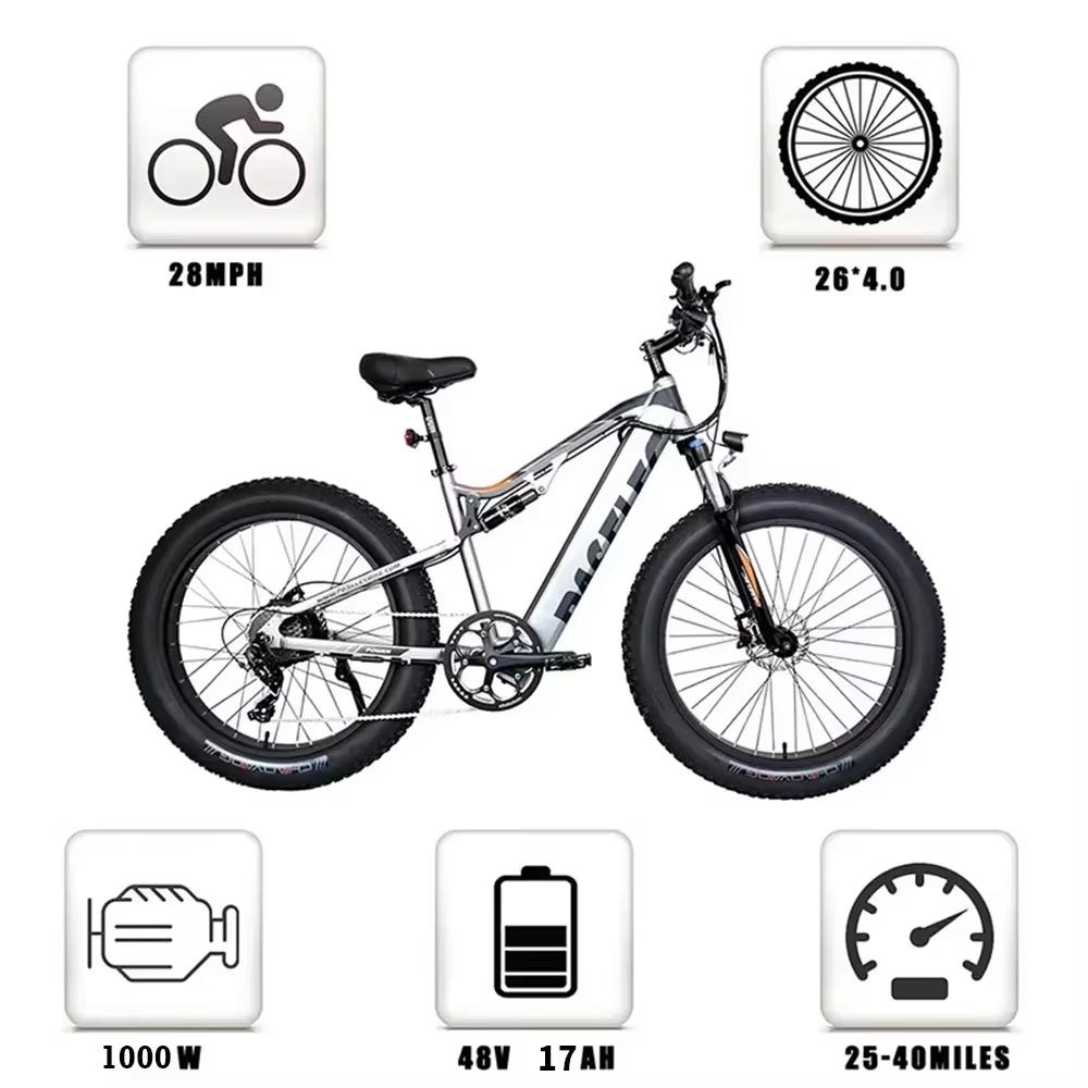 Adult Electric Mountain Bikes GS9 Plus1000W 4.0 Fat Tire 26 Inch Ebike48V, 17Ah