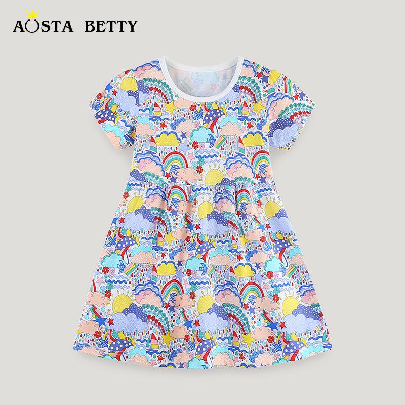 

European American Style Cartoon Princess Cotton Dress for Girls 5Y