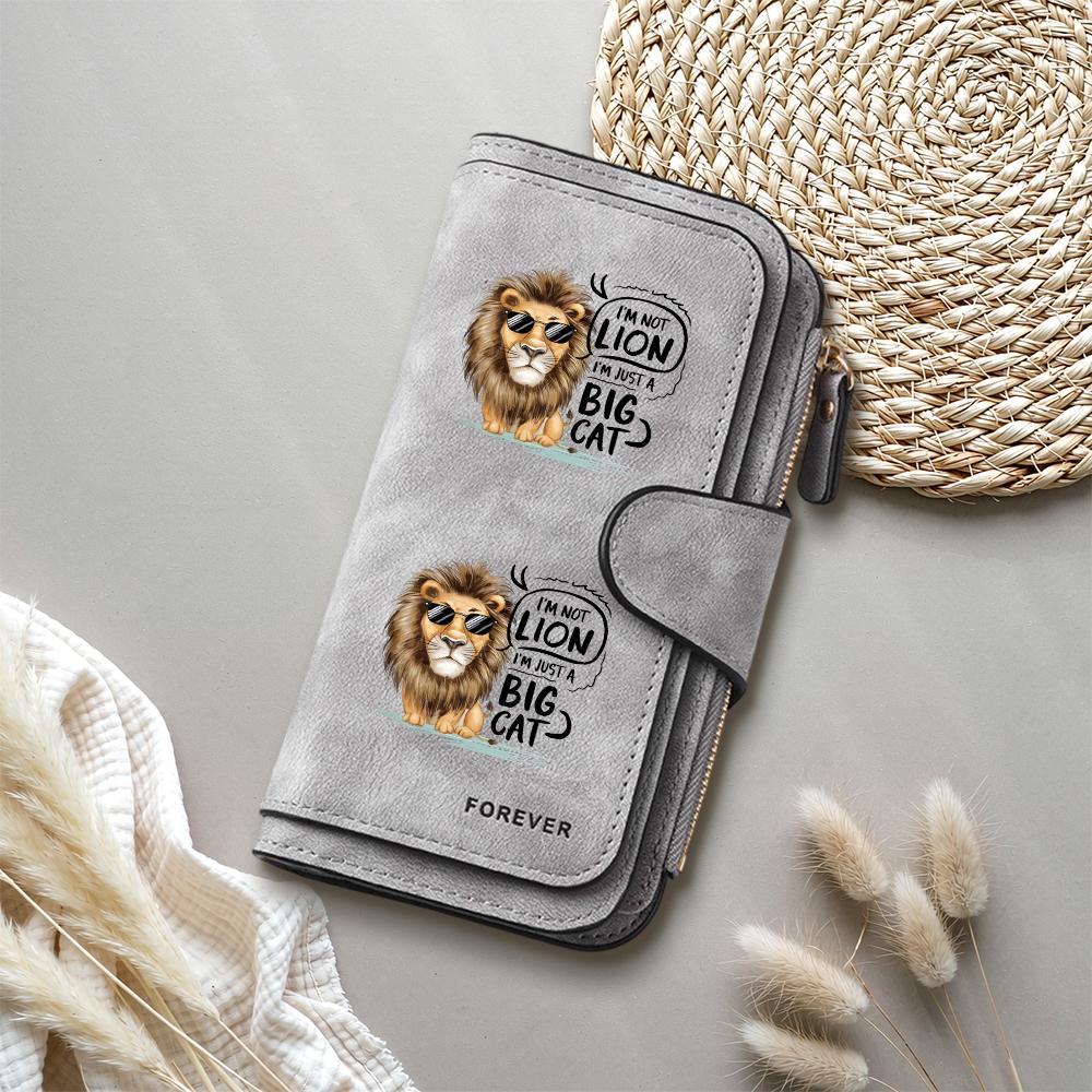 Cute Lion Print Long Wallet for Women Casual PU Leather Card Holder Fashion Portable Coin Purse