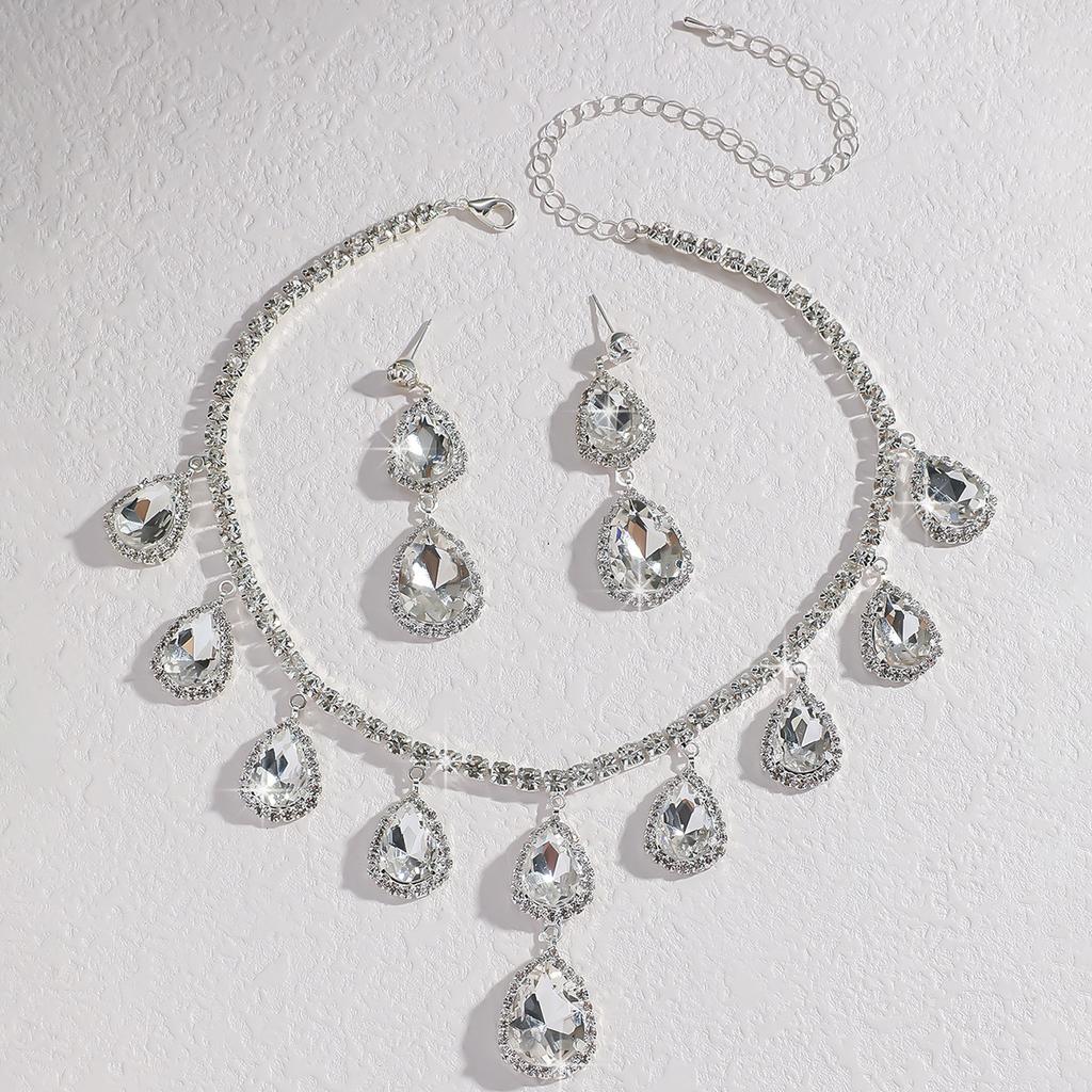 Bridal Necklace Set High-End Crystal Colored Clavicle Chain Earrings Two-Piece Set