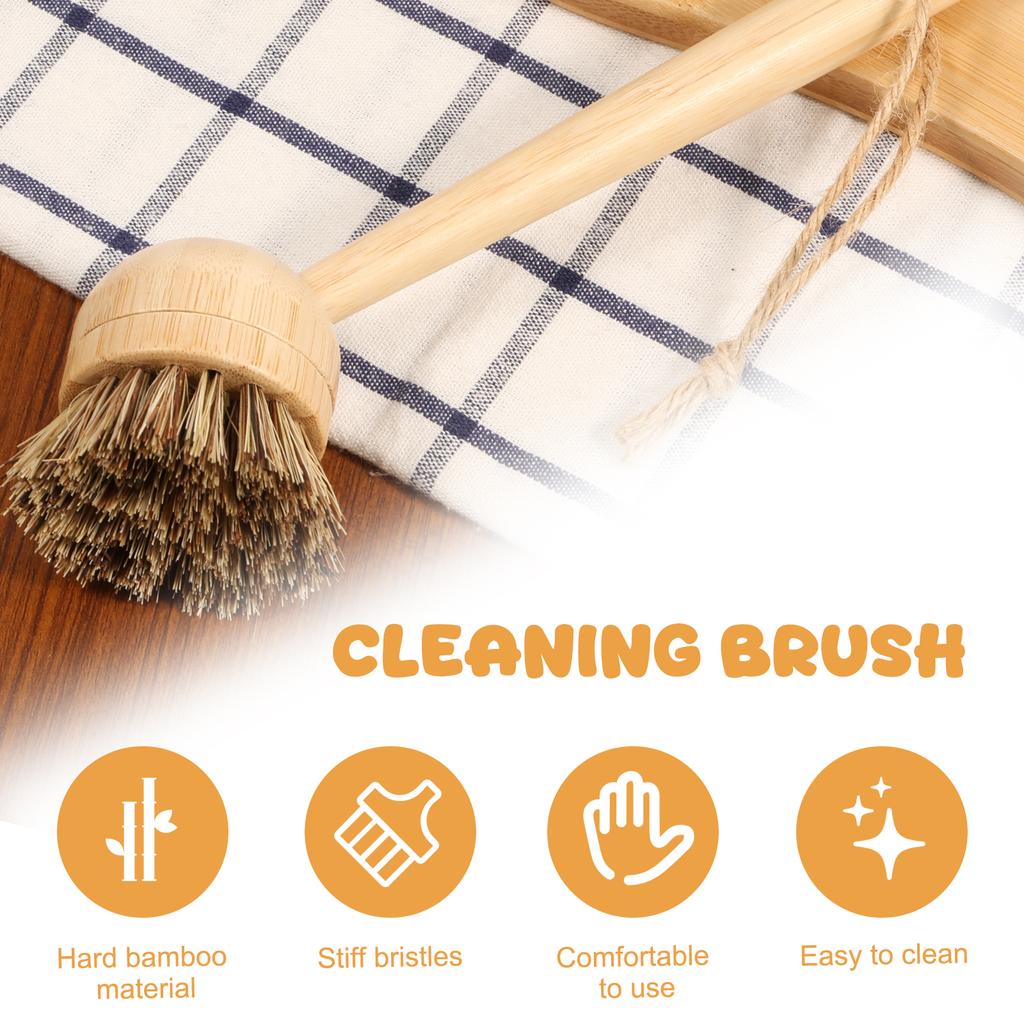 Bamboo Dish Brush Set Pot Cleaning Brush Long Handle Kitchen Dishes Scrubber Strong Decontamination Rust Removal Utensils