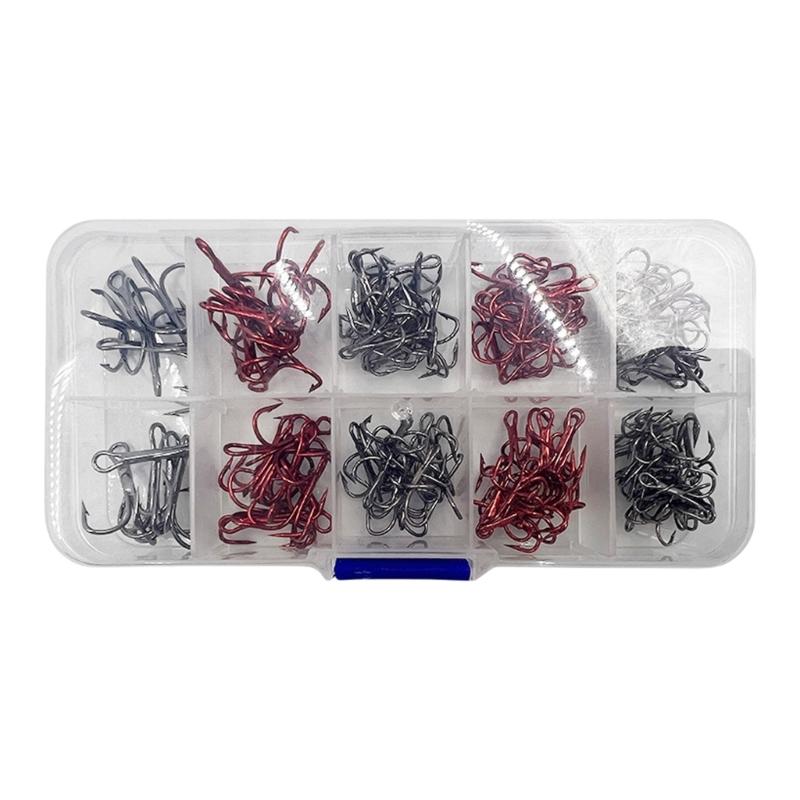 130pcs Professional Fishing Hook Set Treble Hooks Set Round Bend Hooks Freshwater Saltwater Fishing Tackle Accessories 1