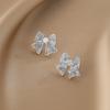 Zircon crystal bow stud earrings spring and summer new blue small fresh earrings fashionable versatile light luxury earrings