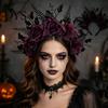 Vintage Rose Crown for Festivals Halloween Headband, Flower Leaf Hair Hoops Bands, Comfortable Gothic Headwear Girls Headpiece Hairband Cosplay Party