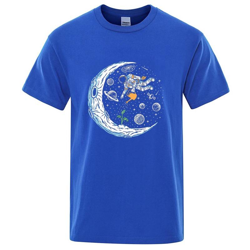 Summer Men T-shirt Cotton Blend Casual Funny Astronaut Design Print Loose O-neck T Shirt for Men Short Sleeve Male T-shirt Tees