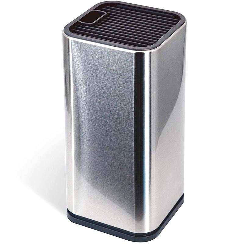 Univerzální blok na nože, držák nožů na kuchyňskou linku, nerezová ocel moderní obdélníkový design s drážkami pro nůžky