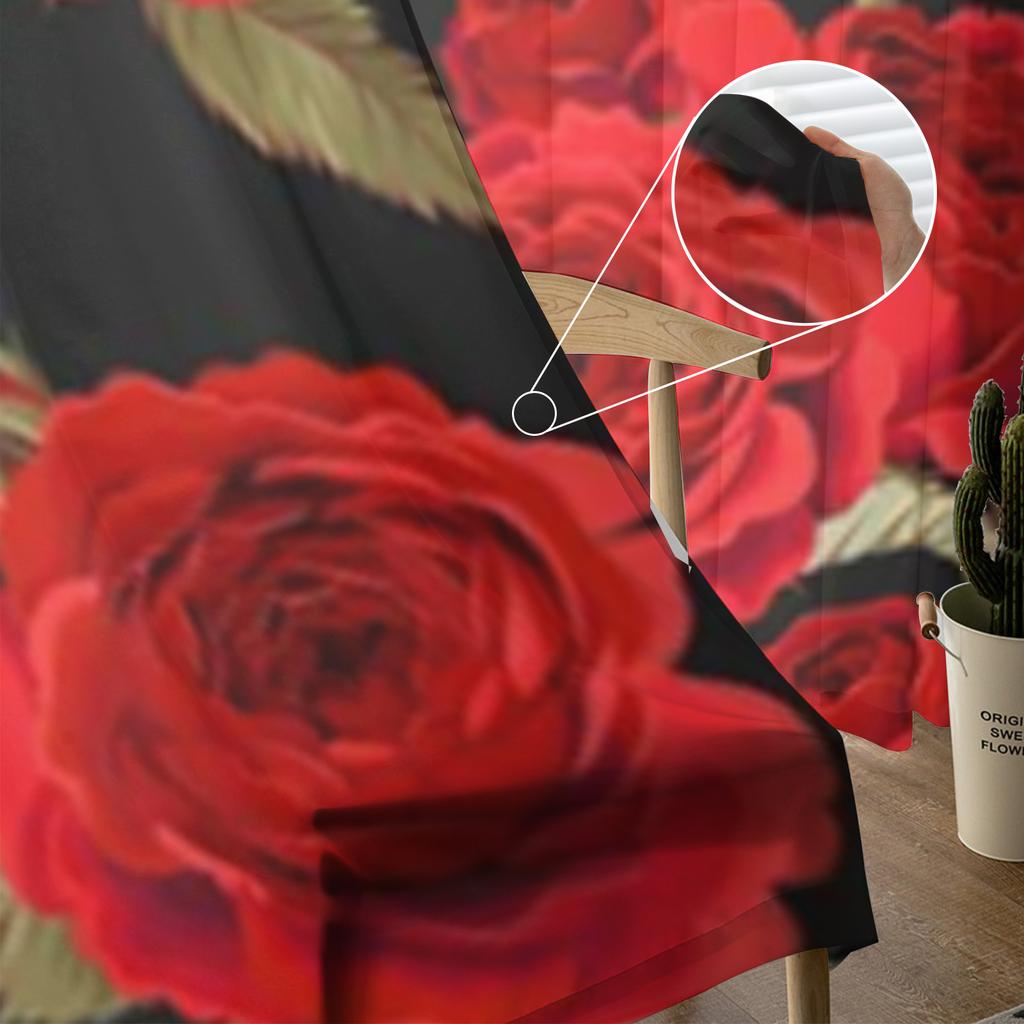 Bright Red Rose Flower Sheer Curtains For Living Room Window Transparent Voile Tulle Curtain Bedroom Drapes Home Decor