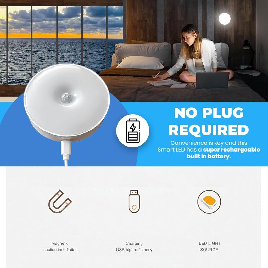 2pcs Magnetic Motion Sensor Nightlight with USB Charging Cable Walls LED Night Lights for Home Kitchen Hallway Bathroom Lighting