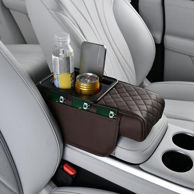 Portable Center Console Armrest Cushion Multifunctional with Cup Holder Car Armrest Pillow Height Increasing PU Leather