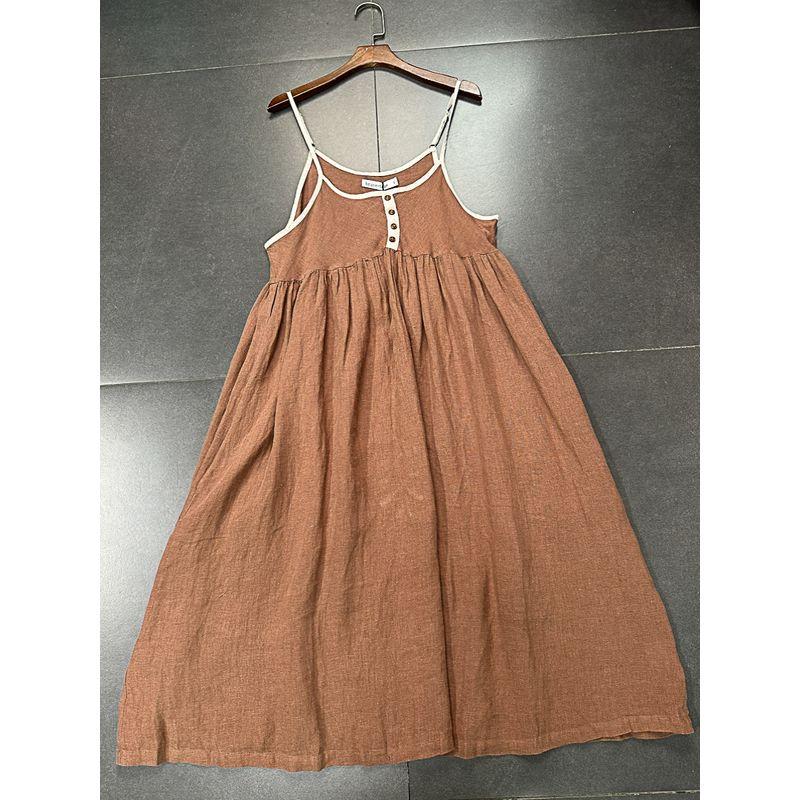 Yanzi Export Hemp Cotton Series Artsy Temperament Camisole Linen Temperament Camisole Artsy Style Temperament Doll Dress