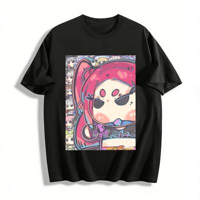 Cute Chibi Style Anime Girl Print T-shirt, Niche Trendy Loose Casual Top For Men And Women Pure Cotton T-shirt