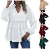 Fashion Casual Women's Color Loose V-neck Stitching Ruffled Hem Shirt