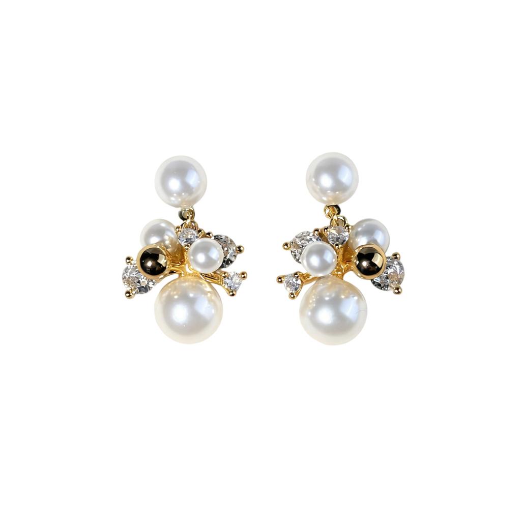 French Light Luxury Zircon Pearl Fireworks Stud Earrings Niche Design Fashion Exquisite Earrings High Sense Versatile Earrings Women
