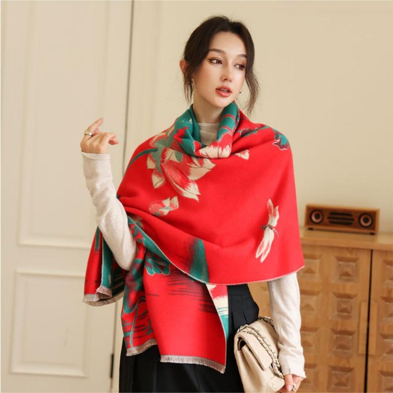 

Elegant lotus shawl women s autumn and winter new imitation cashmere jacquard scarf fashionable and elegant warm thickened scarf 190cm