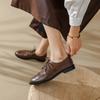 Fashion New Spring 2024 Genuine Leather Loafers Oxford Low Heel Women Shoes Retro Round Toe Pumps Block Leather Shoes Retro Ladies Shoes