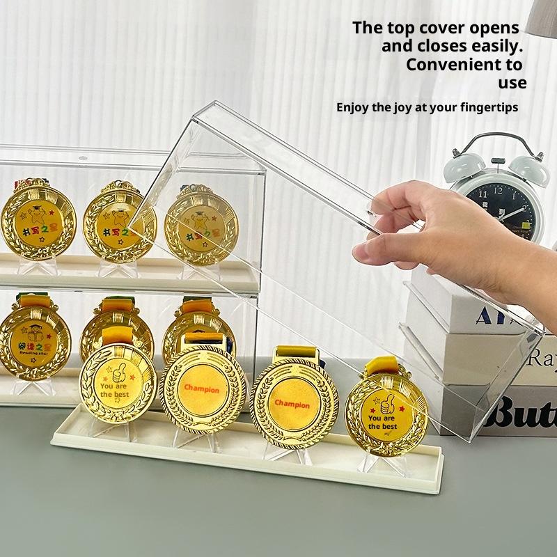 1 Set Porta Medaglie d'Oro Rettangolare in Plastica Scatola Porta Medaglie Maratona da Tavolo Impilabile Organizer per Monete Souvenir