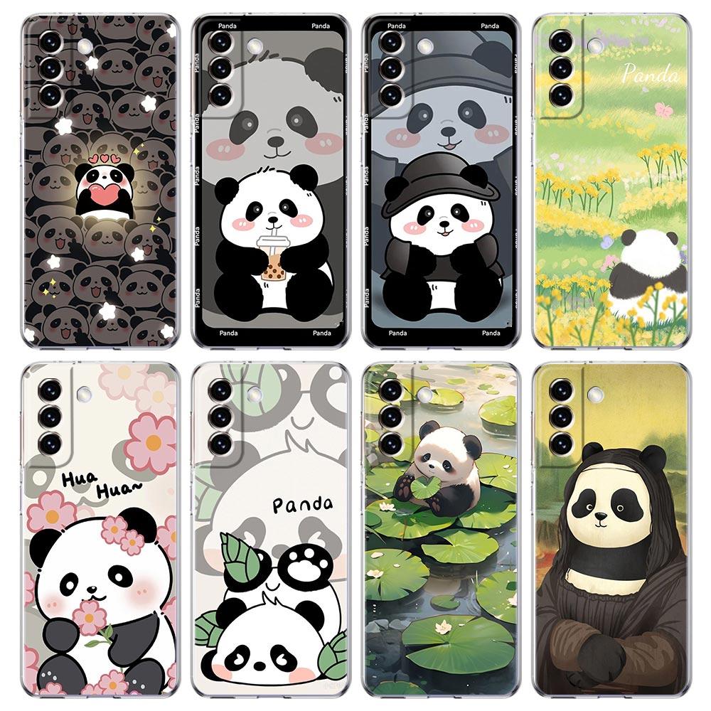 Cute Panda Climbing Bamboo Phone Case For Samsung Galaxy S24 S23 S22 S20 Ultra S21 FE 5G S10 S9 Plus S10E S8 Soft Clear Cover