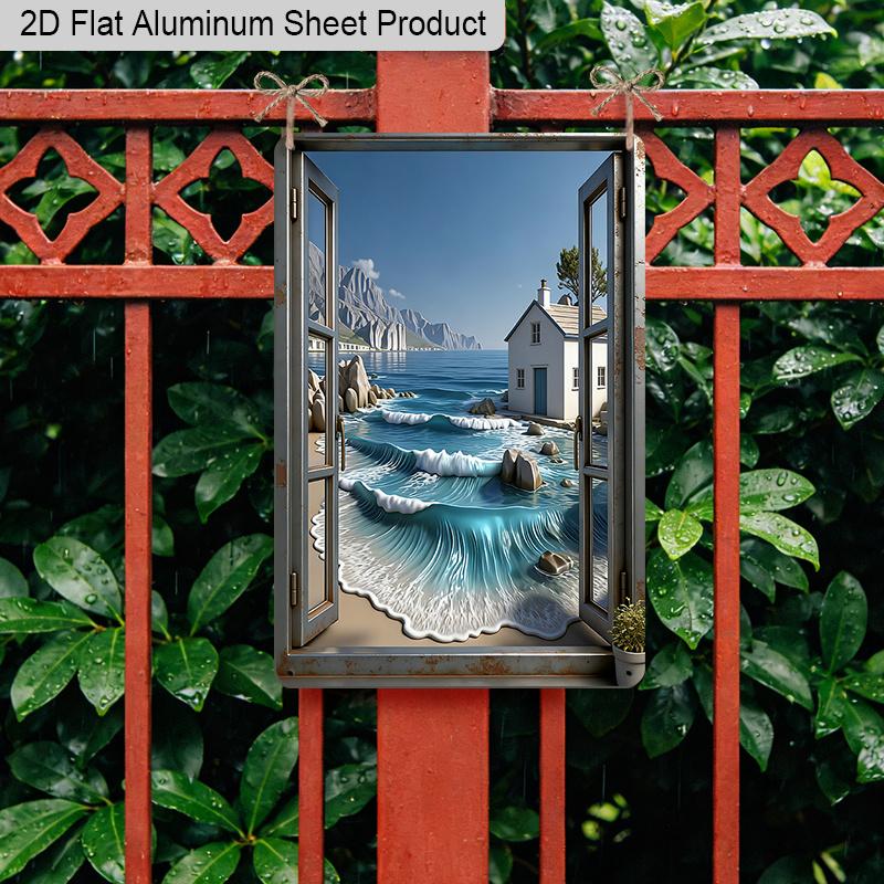 2D Flach 1 Stück Meeresblick Villa Aluminium Dekoration Plakette, Küsten Strandhaus Muster Schild, Heimdekoration, Wohnzimmer Dekoration, Schlafzimmer Dekoration, Veranda Dekoration und