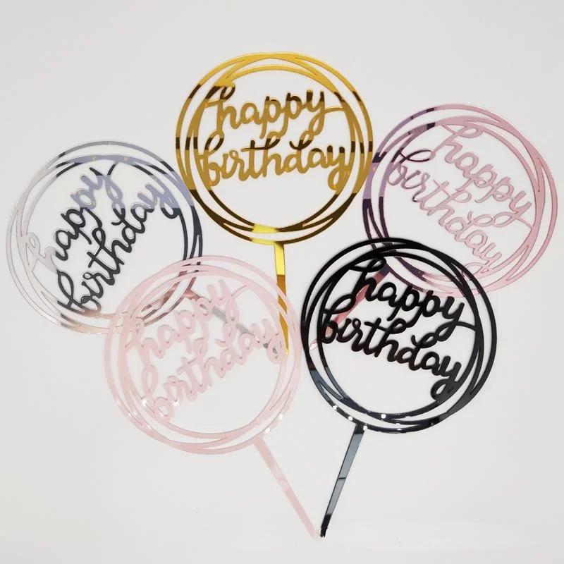5 pcs Gold Acrylic Cake Topper 5pcs Happy Birthday Cake Topper Cake Decoration Supplies for Birthday Decorations