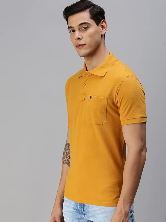 Men's 100% Cotton Solid Mustard Half Sleeve Polo Shirt